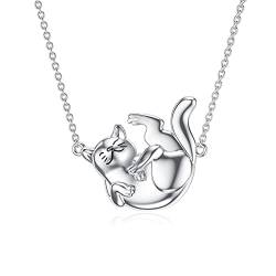 SOULMEET S925 Sterling Silber Katze Halskette Netter Katzenliebhaber Anhänger für Frauen Mädchen Teenager von SOULMEET