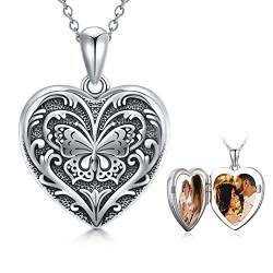 SOULMEET Schmetterling Herz Medaillon Halskette Personalisierte Sterling Silber Bild Fotos Anhänger Halskette für Frauen Mädchen von SOULMEET