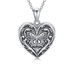 SOULMEET Sterling Silber Schmetterling Herz Medaillon Halskette Hält Bild Fotos Anhänger Halskette für Frauen Mädchen von SOULMEET