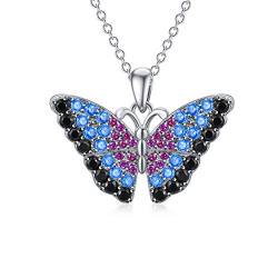 SOULMEET blau schmetterling Anhänger Halskette kette mit schmetterling 925 Sterling Silber Hypoallergene Kette Für Geburtstag von SOULMEET