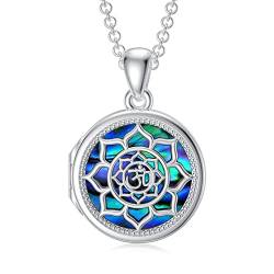 SOULMEET personalisierte Om Lotus Blume Medaillon 925 Sterling Silber Halskette, die 2 Bilder Gedenkfoto Medaillon benutzerdefinierte Geschenk für Frauen Mädchen hält von SOULMEET