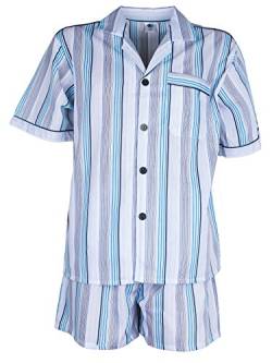 SOUNON Herren Batist Pyjama gestreift Hellblau - Kurz, Groesse: 58 von SOUNON