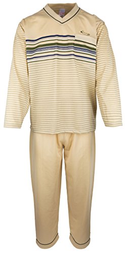 SOUNON - Herren Schlafanzug lang aus 100% Baumwolle mit V-Ausschnitt – Beige, Groesse XXL von SOUNON