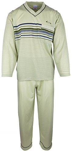 SOUNON - Herren Schlafanzug lang aus 100% Baumwolle mit V-Ausschnitt – Gelbgruen, Groesse 3XL von SOUNON