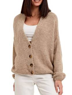 SOVENTUS FASHION Damen Strickjacke kurz Grobstrick ovesize Strickcardigan Knöpfen beige von SOVENTUS FASHION