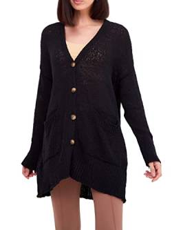 SOVENTUS FASHION Damen Strickjacke lang Sommer Grobstrick Cardigan schwarz von SOVENTUS FASHION