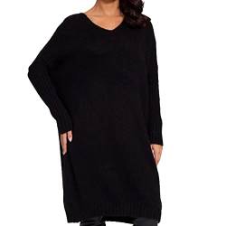 SOVENTUS FASHION Damen Strickkleid V-Ausschnitt - grobmaschiger Strickpullover im Oversize-Look, ideal als stylischer Damen-Pullover für die Frühling Sommer und Herbst, Winter Made in Italy schwarz von SOVENTUS FASHION