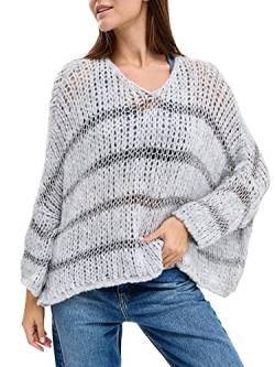 SOVENTUS FASHION Damen Strickpullover V-Ausschnitt - grobmaschiger Strickpullover Damen-Pullover im Oversize-Look, für die Herbst- und Wintersaison, Made in Italy grau von SOVENTUS FASHION