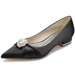 Damenschuhe Elegant Ballerinas Schuhe Geschlossene Klassische Flache Satin Brautschuhe mit Strass,Schwarz,39 EU von SOVORM