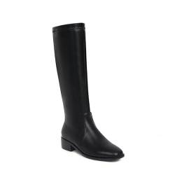 SOVORM Damen Langschaft Stiefel Wasserdicht PU Leder Kniehohe Warm Gefüttert Reitstiefel Mit Reißverschluss,Schwarz,46 EU von SOVORM