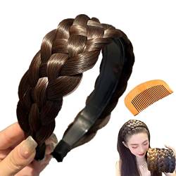 Perücke Haarreifen Zopf Geflochten Haarband im Koreanischen Stil, Breit Synthetische Haar Geflochtenes Stirnband, Perücke Haarbänder für Frauen Haar Rutschfest (Dunkelbraun mit Kämmen) von SOYEN