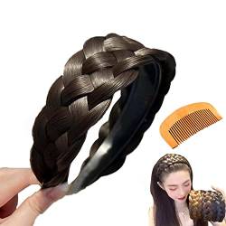 Perücke Haarreifen Zopf Geflochten Haarband im Koreanischen Stil, Breit Synthetische Haar Geflochtenes Stirnband, Perücke Haarbänder für Frauen Haar Rutschfest (Schwarz-Braun mit Kämmen) von SOYEN