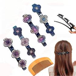 SOYEN 4 Stück glitzernde Kristallstein-geflochtene Haarspangen für Frauen, Strass-Haarspangen mit 3 kleinen Clips, Satin-Stoff-Haarbänder mit Kämmen von SOYEN