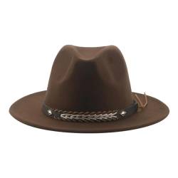 Fedora Trilby Filzhut Hut Cowboyhut Für Damen Und Herren Fedoras Gefilzter Panamahut Western-Vintage-Solid-Fedoras 52–54 cm (Kinder) Kaffeebraun von SOYNIA