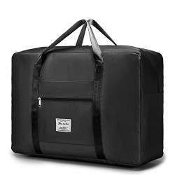 SPAHER Reisetasche Faltbare, Wasserdichtes Weekender 45L Groß Leichter Reisetasche Handgepäck Flugzeug 55 x 40 x 20 cm Unisex Sporttasche für Reisen Gym Übernachtung, Schwarz von SPAHER