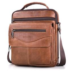 SPAHER Umhängetasche Leder Herren Herrentasche Schultertasche Echtes Leder Handgelenktasche Herren Schultertasche Crossbody Bag Messenger Bags Geschenk für Männer von SPAHER