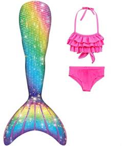 SPEEDEVE Mädchen Meerjungfrauenschwanz 3pcs Meerjungfrauen Bikini Set,ohne Monoflosse,Fen-m1,150 von SPEEDEVE