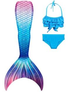 SPEEDEVE Mädchen Meerjungfrauenschwanz 3pcs Meerjungfrauen Bikini Set,ohne Monoflosse,Fen-m3,150 von SPEEDEVE
