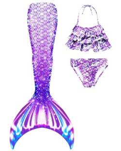 SPEEDEVE Mädchen Meerjungfrauenschwanz 3pcs Meerjungfrauen Bikini Set,ohne Monoflosse,Fen-m9,110 von SPEEDEVE