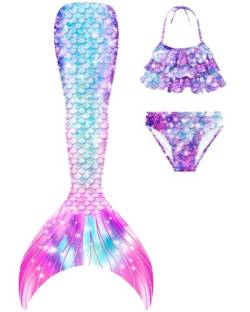 SPEEDEVE Mädchen Meerjungfrauenschwanz 3pcs Meerjungfrauen Bikini Set,ohne Monoflosse,LAN-r4,110 von SPEEDEVE