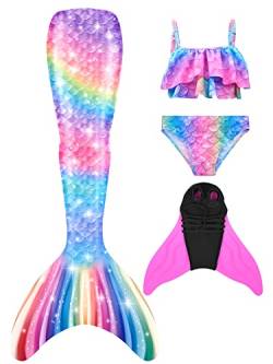 SPEEDEVE Mädchen Meerjungfrauenschwanz Zum Schwimmen mit Bikini Set und Monoflosse,Fenpu-g5,130 von SPEEDEVE