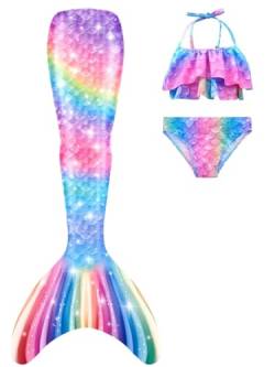 SPEEDEVE Meerjungfrauenschwanz Mädchen 3pcs Bikini Set,ohne Monoflosse,M9,130 von SPEEDEVE