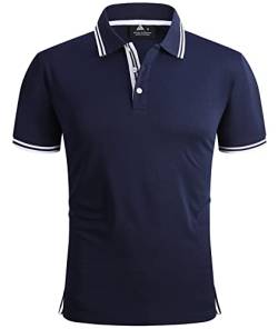 SPEEDRUN Poloshirt Herren Sommer Polohemd Schnelltrocknend Atmungsaktives Kurzarm Hemd fit Hemd Herren Kurzarm Outdoor T-Shirt Blau und weiß XL von SPEEDRUN