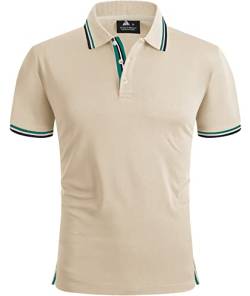 SPEEDRUN Poloshirt Herren Sommer Poloshirt für männer Schnelltrocknend Atmungsaktives Golf Tennis Arbeit Shirt fit Hemd T-Shirt Beige grün L von SPEEDRUN