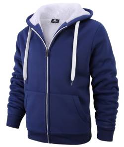 SPEEDRUN Sweatjacke Herren mit Kapuze Gefütterte Fleecejack Männer Kapuzenpullover für Herren Fell Hoodie dick mit Reißverschluss Taschen Warm Casual Outdoor Winter (2535-Blau 2XL) von SPEEDRUN