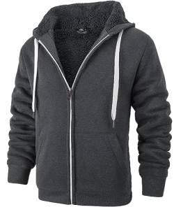 SPEEDRUN Sweatjacke Herren mit Kapuze Gefütterte Fleecejack Männer Kapuzenpullover für Herren Fell Hoodie dick mit Reißverschluss Taschen Warm Casual Outdoor Winter (2535-Dunkelgrau 2XL) von SPEEDRUN