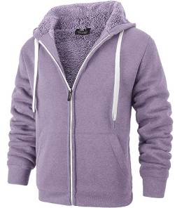 SPEEDRUN Sweatjacke Herren mit Kapuze Gefütterte Fleecejack Männer Kapuzenpullover für Herren Fell Hoodie dick mit Reißverschluss Taschen Warm Casual Outdoor Winter (2535-Hellviolett XL) von SPEEDRUN