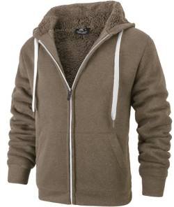 SPEEDRUN Sweatjacke Herren mit Kapuze Gefütterte Fleecejack Männer Kapuzenpullover für Herren Fell Hoodie dick mit Reißverschluss Taschen Warm Casual Outdoor Winter (2535-Khaki dunkel 2XL) von SPEEDRUN