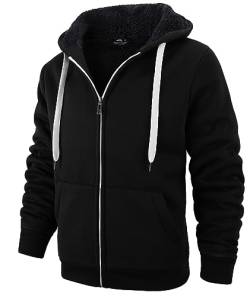 SPEEDRUN Sweatjacke Herren mit Kapuze Gefütterte Fleecejack Männer Kapuzenpullover für Herren Fell Hoodie dick mit Reißverschluss Taschen Warm Casual Outdoor Winter (2535-Schwarz 2XL) von SPEEDRUN