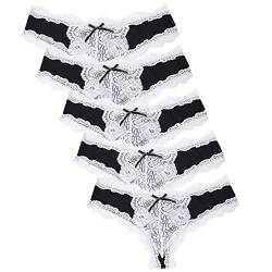 KUKOME Damen Spitze Unterwäsche Birefs Soft Hipster Panties Komfort Bikini Unterwäsche für Damen, Vollständige schwarze Sets A- 5 Stück, M von SPFAS