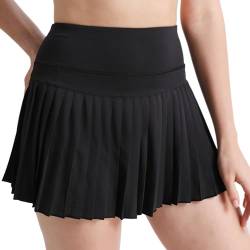 Damen Tennisrock mit Shorts Plissee Athletic Skort High Waisted Golf Röcke mit 2 Taschen Schwarz M von SPFASZEIV