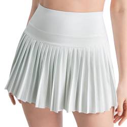Damen Tennisrock mit Shorts Plissee Athletic Skort High Waisted Golf Röcke mit 2 Taschen Weiß L von SPFASZEIV