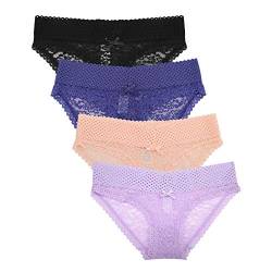 Damen Unterhosen Spitze Sexy Slips Soft Höschen Hipster Unterwäsche Low Rise Slips Dessous Thin Knickers 4er Pack von SPFASZEIV