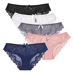 SPFASZEIV Unterhosen Damen Spitze Slips Sexy Unterwäsche Soft SpitzeHöschen Hipster Dessous Mittlere Taille Slips für Frauen 5er Pack/4 Pack von SPFASZEIV