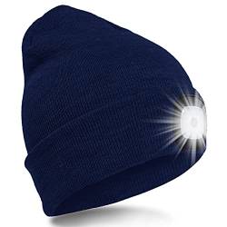 SPGOOD LED Beanie Beleuchtete Mütze mit Licht Laufmütze Herren Damen Kappe Lampe USB Nachladbare Mütze Winter Warm Stirnlampe mit LED Licht für Jogger,Camping,Laufen (Marine) von SPGOOD