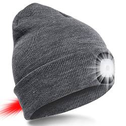 SPGOOD LED Beanie Beleuchtete Mütze mit Licht Laufmütze Herren Damen Kappe Lampe USB Nachladbare Mütze Winter Warm Stirnlampe mit LED Licht für Jogger,Camping,Laufen (Schwarz&Schutzmaske) von SPGOOD