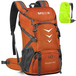 SPGOOD Wanderrucksack 40L/50L,Herren Damen Trekkingrucksäcke mit Regenhülle,Leicht Hiking Rucksack,Hohe Kapazität Wasserdicht Camping Rucksack,Reiserucksack Fahrradrucksack, Orange, 50 L von SPGOOD