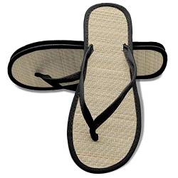 Schwarz Flip Flops Damen Herren Bambus Hausschuhe Frauen Zehentrenner Sommer Pantoletten Natural-Style Sandalen Pantoffeln 37 Schwarz von SPHS