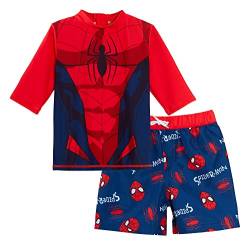 SPIDER-MAN Jungen Badeshorts + Rash Vest 2-teiliges Schwimmset. Kinder Marvel Surf Top + Boardshorts Schwimmset von SPIDER-MAN