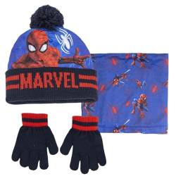 SPIDER-MAN Marvel Mütze, Schal und Handschuhe, 3-teiliges Winter-Set für Kinder, Bommelmütze, Geschenk, rot / blau, 2-8 Jahre von SPIDER-MAN
