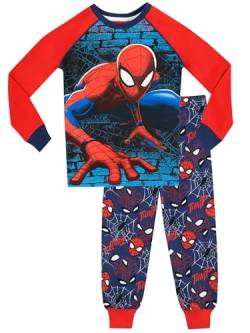 Spiderman Schlafanzug | Lang Pyjama Kinder Junge | Baumwolle Schlafanzug Jungen | Slim Fit Blau 104 von SPIDER-MAN