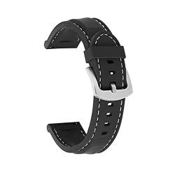CAREG Silikon Gummi -Uhrengurt 18mm 20 mm 22 mm 24mm Uhrenband Uhrengurt Diving wasserdichtes Armband Ersatzkompatibel mit Männern Frauen Durable (Color : Black white silver, Size : 22mm) von SPJKSO