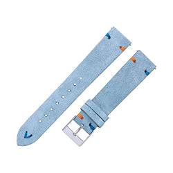 CAREG Wildleder Leder Uhrengurt 18 mm 20 mm Handgenähte Wildleder -Uhrenbänder kompatibel mit Mann Frau Beige grüne Blue Schnellveröffentlichung Uhrenarmband Durable (Color : Sky blue 2, Size : 20mm von SPJKSO