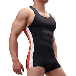 Herren Bodysuit Sport Fitnessstudio Athletic Supporters Unterhemden Boxer Wrestling Singlets Jumpsuits Leotard, schwarz, Medium von SPNSSTCR