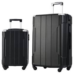 SPOFLYINN 3-teiliges ABS-Gepäck-Set, Reisekoffer mit Doppeldreher, 8 Rollen, TSA-Schloss, 50,8 cm, 61 cm, 71,1 cm, 3 Größen, leise, leicht, Hartschalenkoffer, Schwarz, Einheitsgröße, 1 Stück von SPOFLYINN