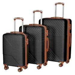 SPOFLYINN 3-teiliges ABS-Gepäck-Set, Reisekoffer mit Doppeldreher, 8 Rollen, TSA-Schloss, 50,8 cm, 61 cm, 71,1 cm, 3 Größen, leise, leicht, Hartschalenkoffer, schwarz braun, Einheitsgröße, 1 Stück von SPOFLYINN